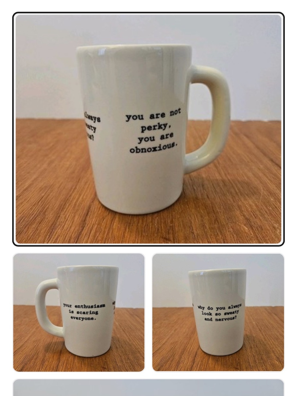 Fish’s Eddy White Ceramic Mug with Black Text